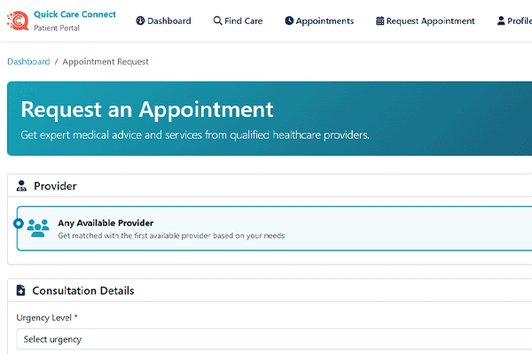 Scheduling dashboard showing available times and confirmation messaging